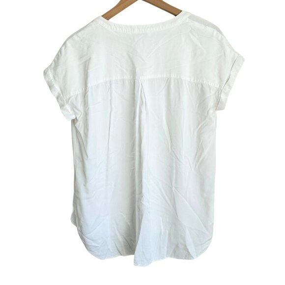 Rose + Olive Cap Sleeve Henley Top White Medium - Picture 6 of 7